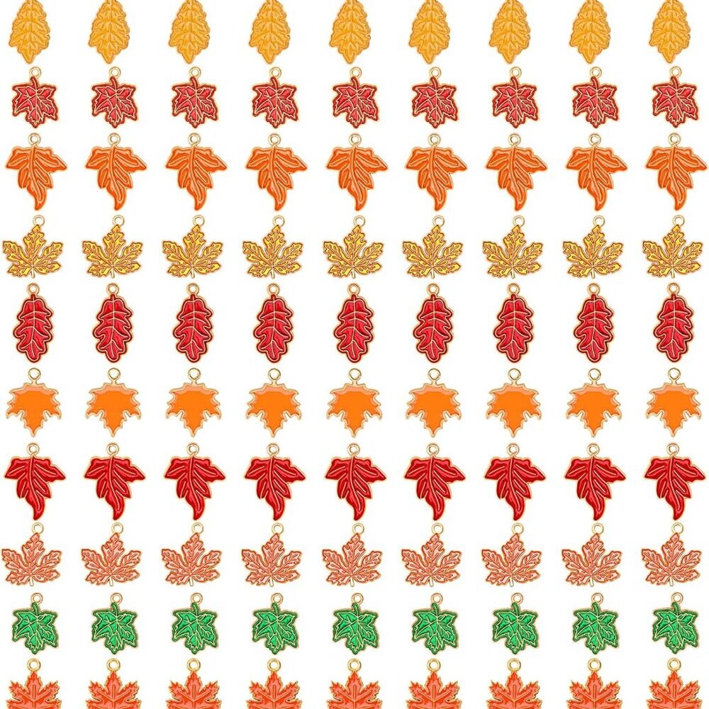 90 Pcs Fall Charms for Jewelry Making, Thanksgiving Fall Leaf Enamel Charm Autum